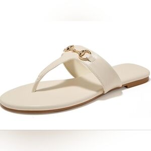 Chic Cream Sandals with Gold Accents